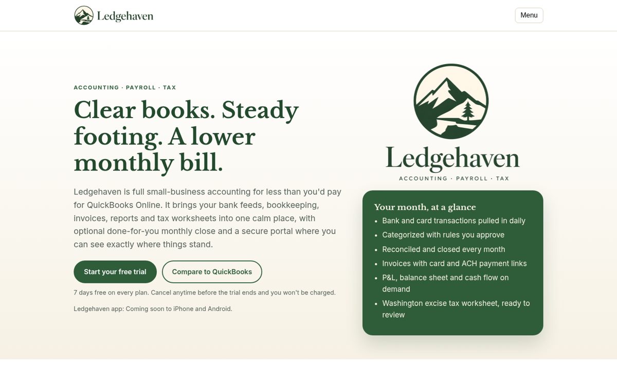 Screenshot of the Ledgehaven website